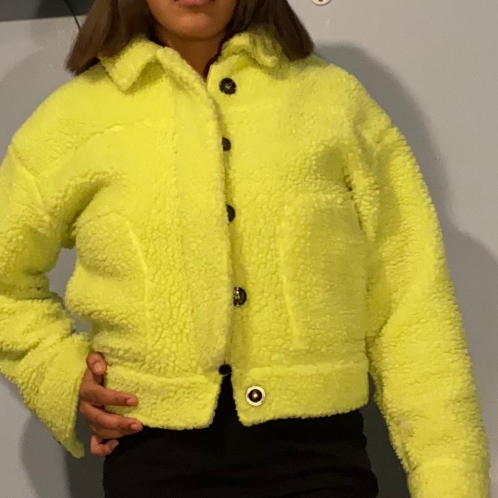 Neon fleece buttoned zip up